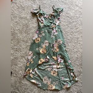Women’s high low green floral dress | Off the shoulder | Size L